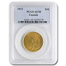 1912 Canadian Gold George V $10 Coin PCGS AU55  Coin