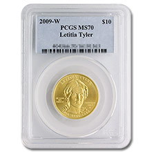 2009-W 1/2 oz Gold Letitia Tyler First Spouse Coin PCGS MS70