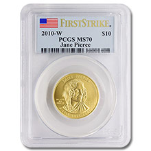 2010-W 1/2 oz Gold Jane Pierce First Spouse Coin PCGS MS70 First Strike