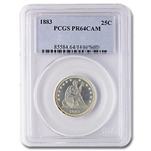 1883 Seated Liberty 90% Silver Quarter Proof PCGS Certified Graded PR64 CA Cameo
