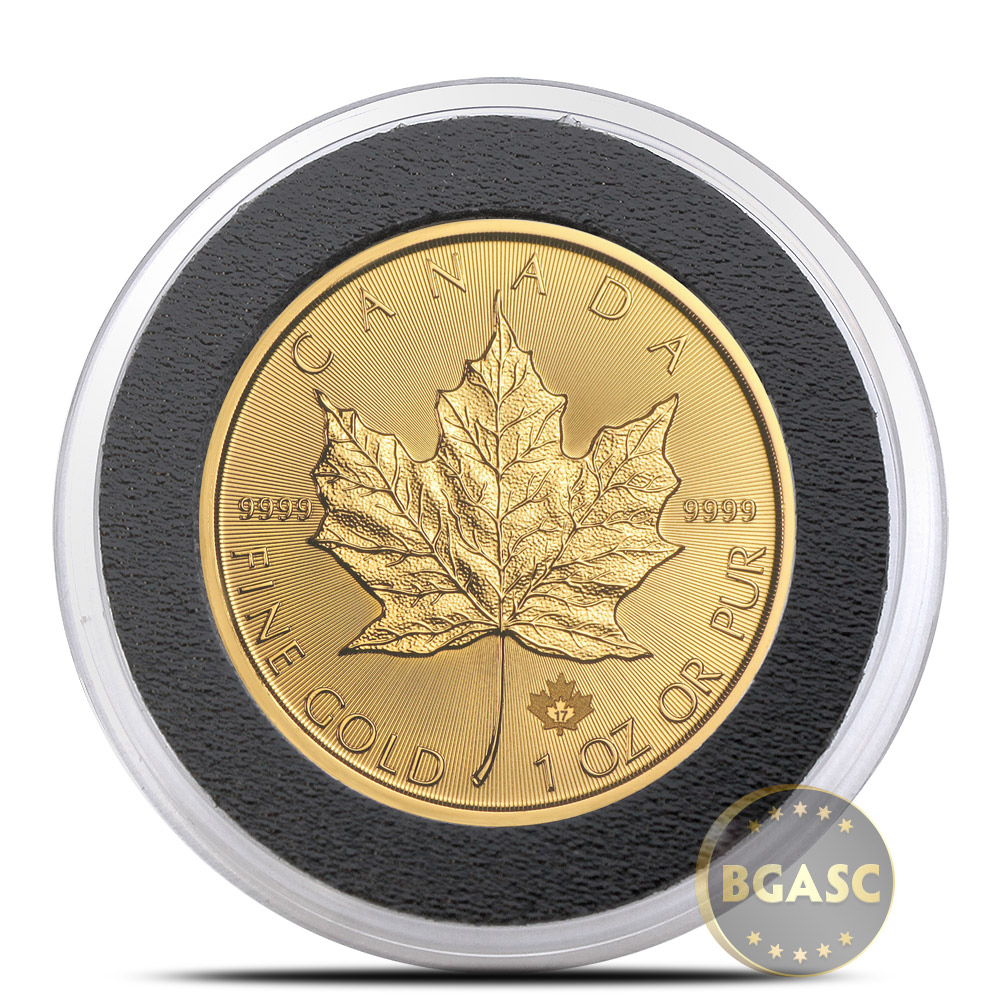Coin Capsule 1 Air Tite 25mm Black Ring $5 Gold/Canada 1/2oz Gold Maple Leaf 