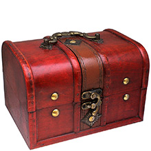 Large Wooden Treasure Chest Coin Box with Swivel Latch & Handle