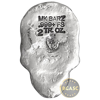 2 oz Silver Stars & Stripes Skull MK BarZ .999 Fine 3D Art Bar - Image