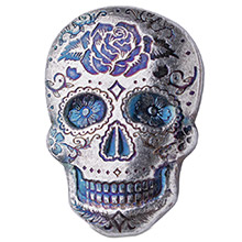 2 oz Silver Day of the Dead Sugar Skull Monarch Poured .999 Fine 3D Art Bar - Rose