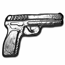 2 oz Silver Gun Monarch Poured .999 Fine 3D Pistol Handgun Art Bar