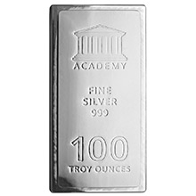 100 oz Silver Bar Academy .999 Fine Stackable Bullion Ingot