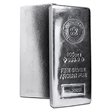 100 oz Silver Bar Royal Canadian Mint RCM .9999 Fine Bullion Ingot