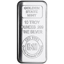 10 oz Silver Bars GSM Golden State Mint .999 Fine Bullion Ingot