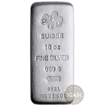 10 oz Silver Bar PAMP Suisse Cast .999 Fine Bullion Ingot - Image
