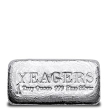 1 oz Silver Bars Yeager's Poured .999 Fine Bullion Loaf Ingot