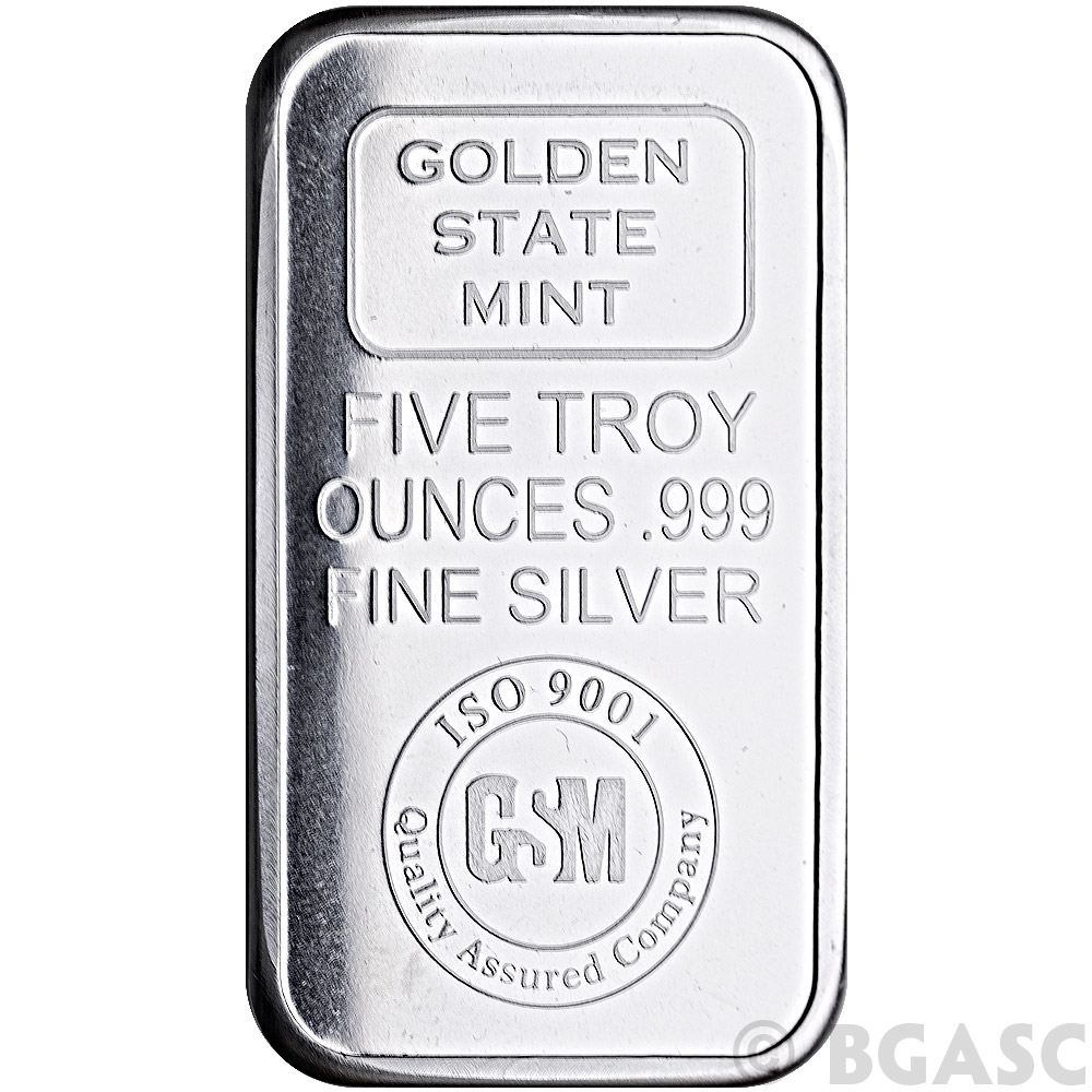 Buy 5 oz Silver Bars Golden State Mint GSM Logo .999 Fine Bullion Ingot ...