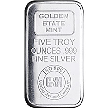 5 oz Silver Bars Golden State Mint GSM Logo .999 Fine Bullion Ingot