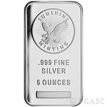 5 oz Sunshine Minting Silver Bar Bullion Sealed .999 Fine Silver Ingot Five Ounces - Images