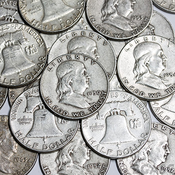 90 Percent Silver Coins $100 Face Value Bag in Franklin Half Dollars - Image