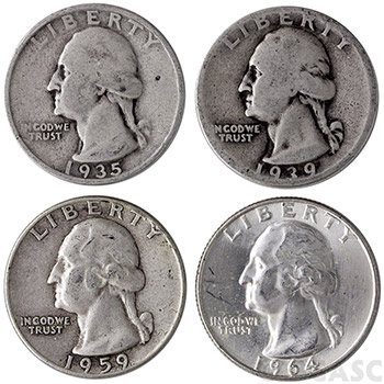 90% Silver Washington Quarters - $1 Face Value U.S. Mint Coins (Rolls & Bags Available)