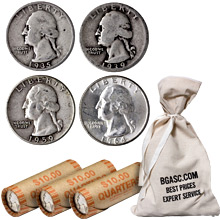 90% Silver Washington Quarters - $1 Face Value U.S. Mint Coins (Rolls & Bags Available)