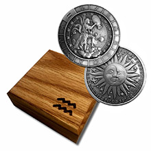 1 oz Silver AQUARIUS Zodiac Round .999 Fine in Wood Box