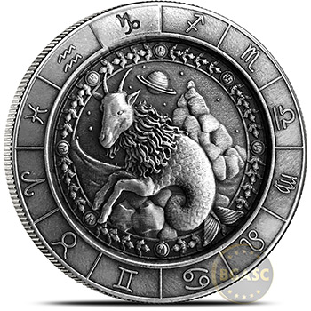 1 oz Silver CAPRICORN the Goat Zodiac Round .999 Fine in Display Box  - Image