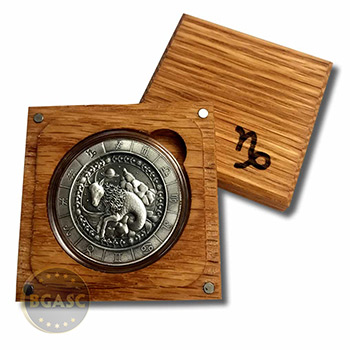 1 oz Silver CAPRICORN the Goat Zodiac Round .999 Fine in Display Box  - Image