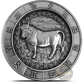 1 oz Silver TAURUS the Bull Zodiac Round .999 Fine in Display Box  - Image