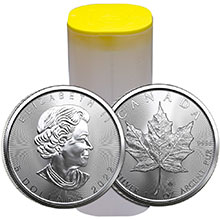 2022 1 oz Canadian Silver Maple Leafs Unopened 25-Coin Roll .9999 Fine Brilliant Uncirculated Bullion Coins