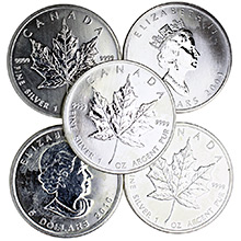 1 oz Canadian Silver Maple Leaf Bullion Coin .9999 Fine - Circulated (Random Year)