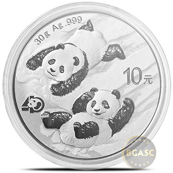 2022 30 gram Chinese Silver Panda Coin .999 Fine 10 Yuan Brilliant Uncirculated In Capsule - Image