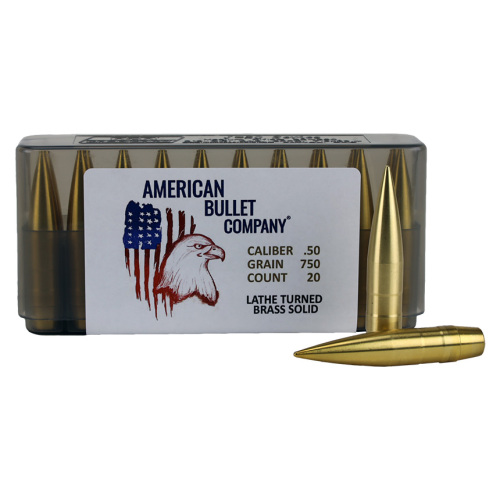 American Bullet Co. .50 Cal 750 Gr Lathe Turned Brass Solids