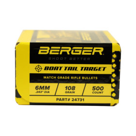 Berger 6mm 108 gr BT Target Rifle Bullets 500 Ct Side