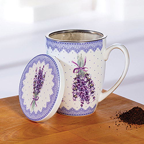 SO!  Lavender Print Mug with Lid & Strainer