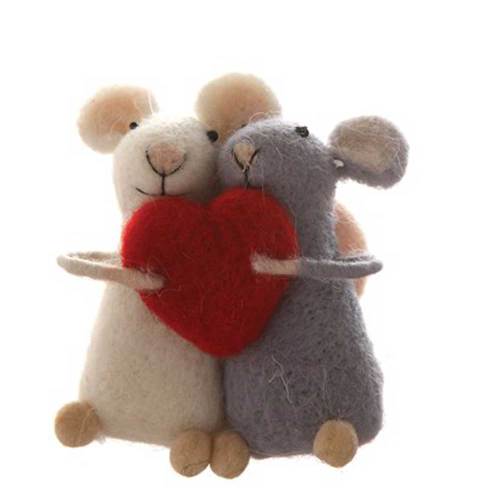SO!  Wool Mouse Couple With Heart