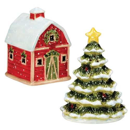 Christmas Barn & Tree Salt & Pepper