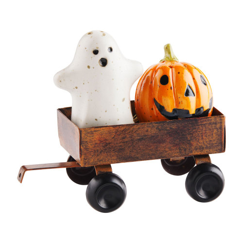 Pumpkin & Ghost In Wagon Salt & Pepper