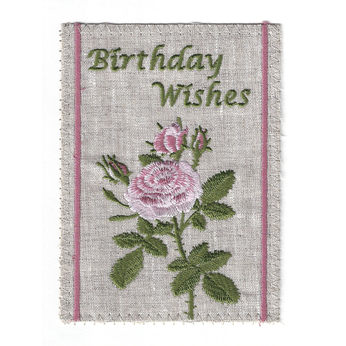 SOS!  Birthday Pink Roses Embroidered Linen Card
