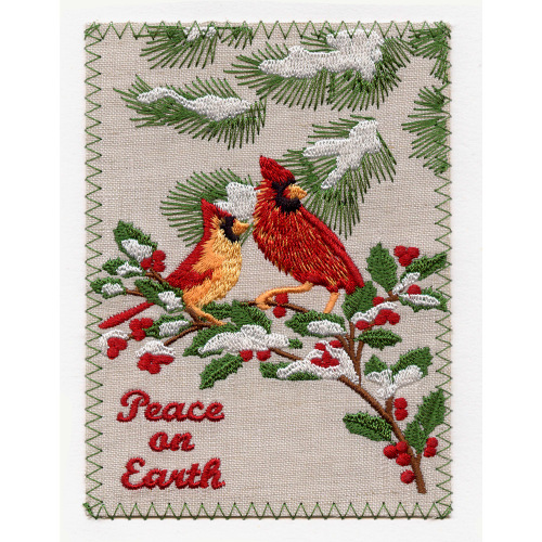 SOS!  Peace On Earth Red Cardinal Linen Card