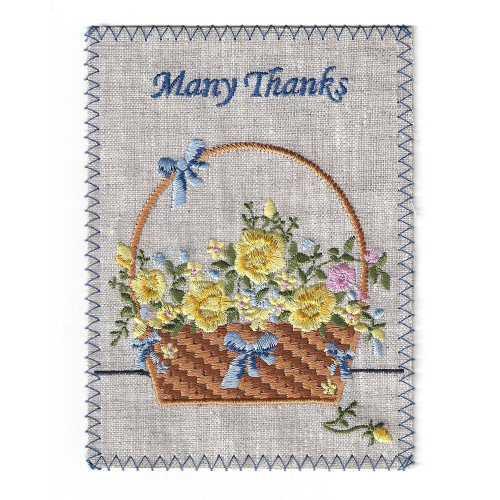 Many Thanks Basket Embroidered Linen Card