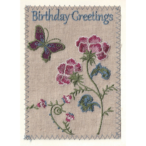 Birthday Greetings Embroidered Linen Card