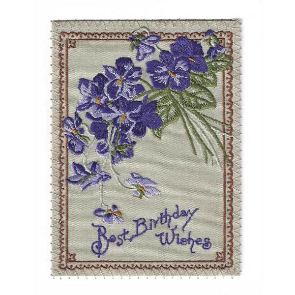 Lavender Flowers Birthday Embroidered Linen Card
