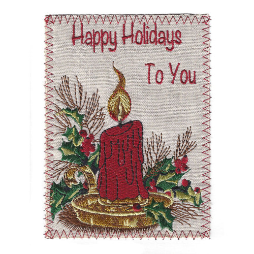 Red Candle Embroidered Linen Holiday Card