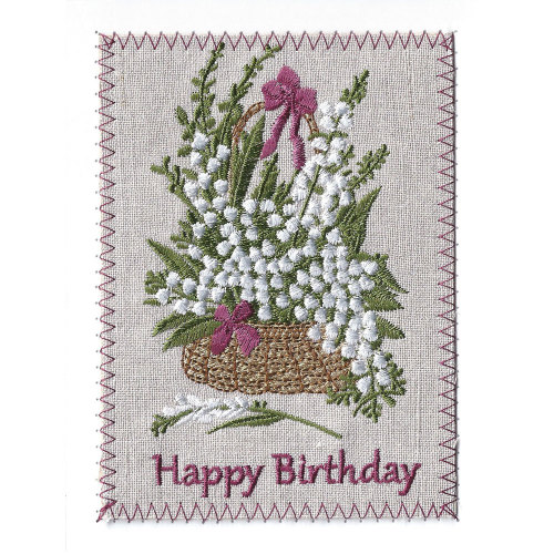 Lily of the Valley Embroidered Linen Birthday Card
