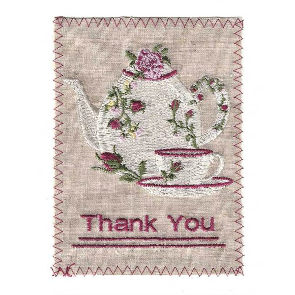 Endearing Embroidered Linen White Teapot Card