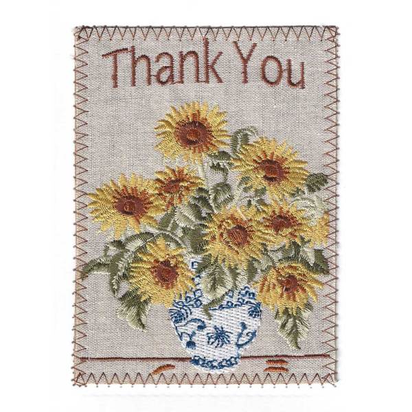 Delightful Sunflowers Embroidered  Linen Thank You Card