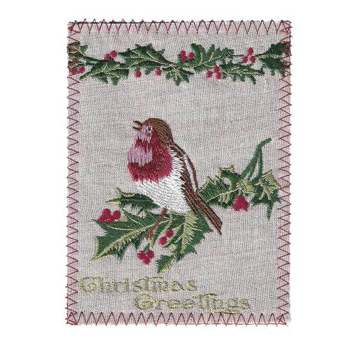 SOS!  Winter Bird Embroidered Linen Card