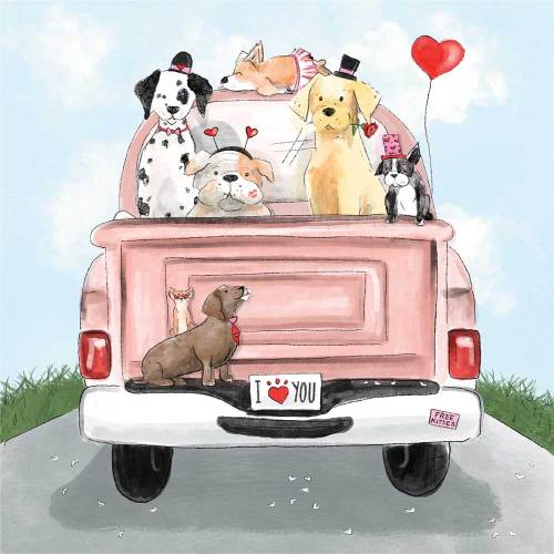 SO!  Valentine Pup Truck Beverage Napkins
