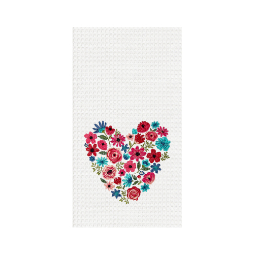 Embroidered Heart Waffle Weave Towel