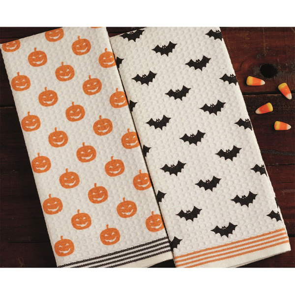SOS!  Pumpkins & Bats Dishtowel Set
