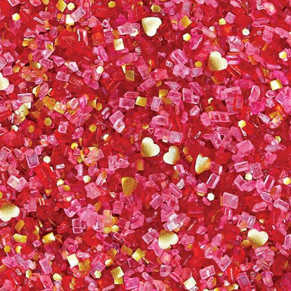 Red with Gold Hearts Glittery Sugar