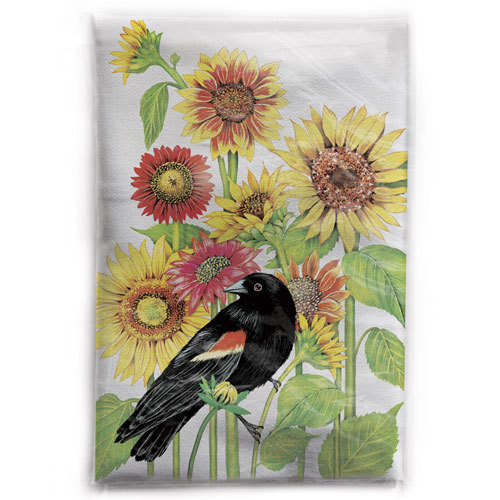 SALE!  Blackbird with Sunflowers Flour Sack Towel