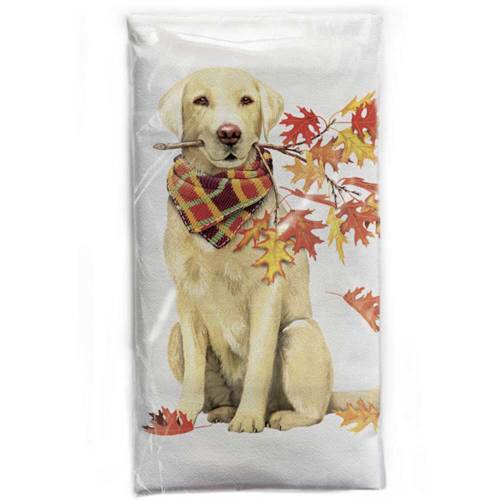 SOS!  Dog with Autumn Branch Flour Sack Towel