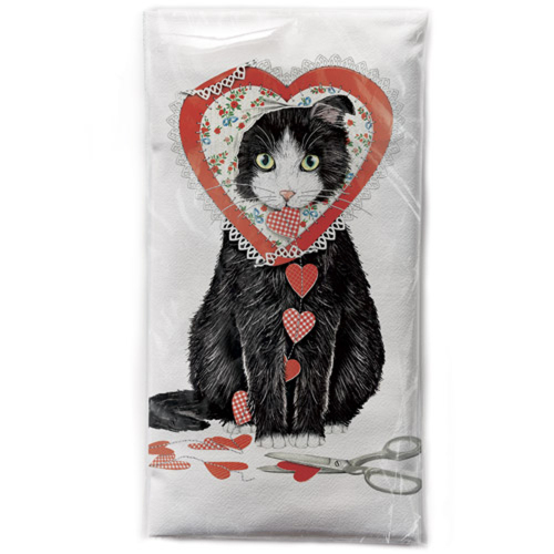 Valentine Cat Flour Sack Towel